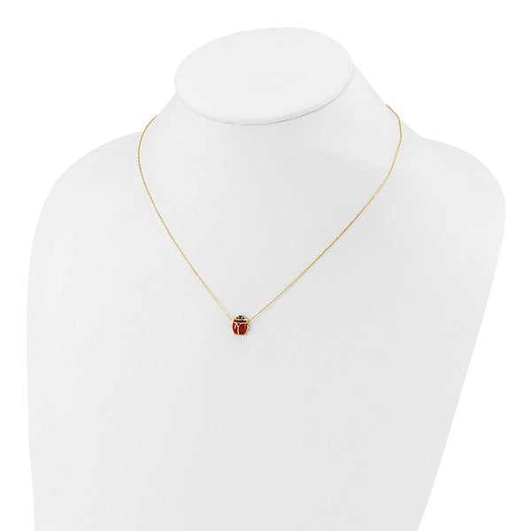 14K Enameled Ladybug 17inch with 1in ext. Necklace