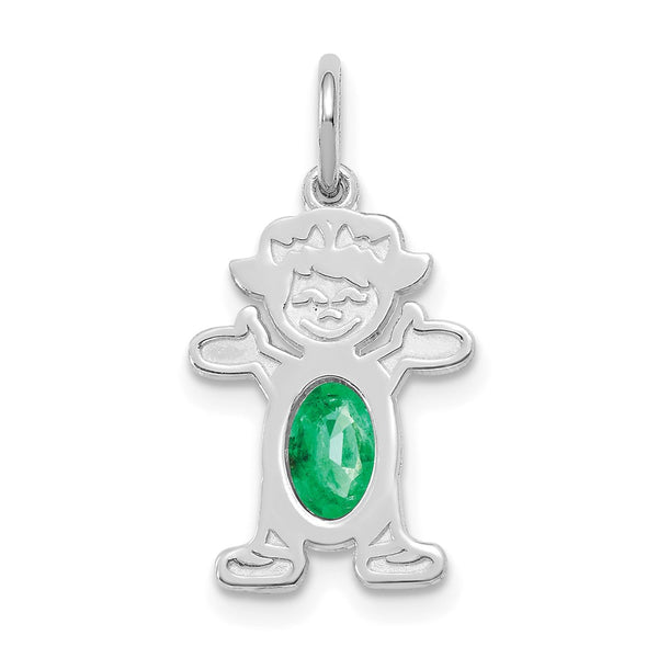 14K White Gold Girl 6x4 Oval Genuine Emerald-May