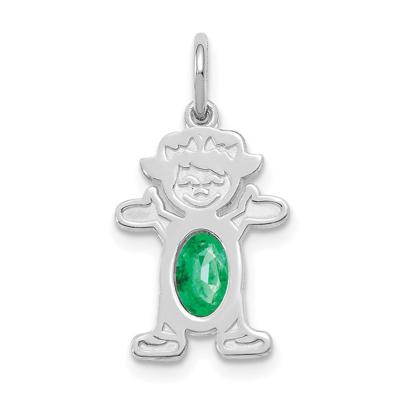 14K White Gold Girl 6x4 Oval Genuine Emerald-May