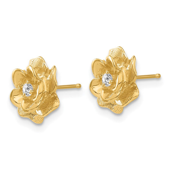 14k Gold AA Diamond Flower Post Earrings