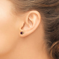14k 4mm Princess Cut Rhodolite Garnet earring