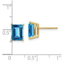 14k 8x6mm Emerald Cut Blue Topaz Earrings