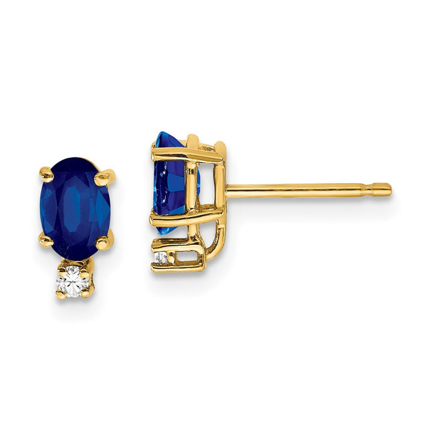 14k 6x4mm Oval Sapphire VS Diamond Earrings