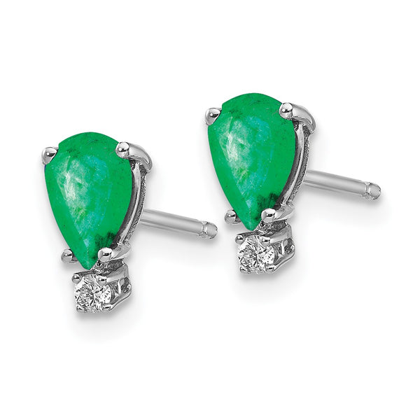 14k White Gold 6x4mm Pear Emerald VS Diamond Earrings