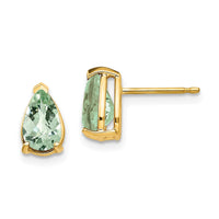 14k 8x5 Pear Checker-Cut Green Quartz Earrings
