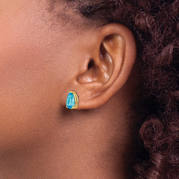 14k 10x7mm Pear Blue Topaz Earrings