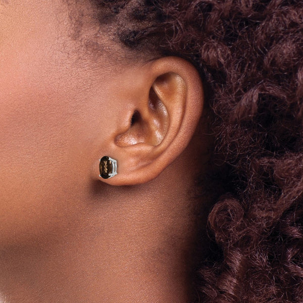 14kw 8x6 Oval Checker-Cut Smoky Quartz Earrings
