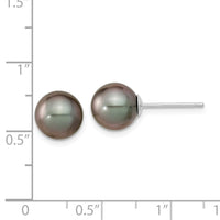 14k WG 8-9mm Black Round Saltwater Cultured Tahitian Pearl Post Earrings