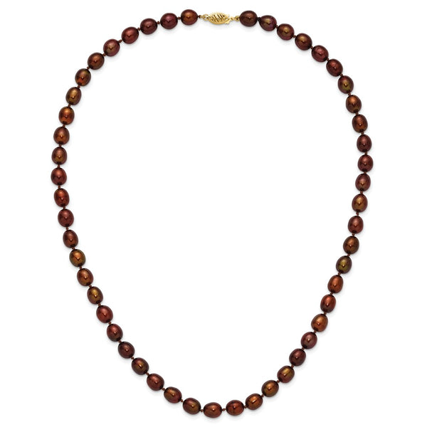 14k 7-8mm Brown Rice Freshwater Cultured Pearl Necklace