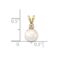 14k 7-8mm Round White Saltwater Akoya Cultured Pearl Diamond Pendant