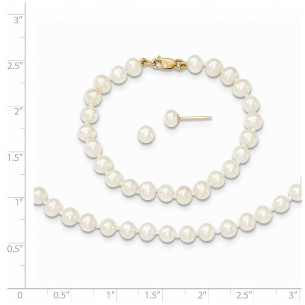 14k 4-5mm FW Cultured Pearl, 14in Necklace, 5" Bracelet & Earring Set