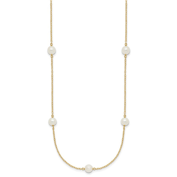 14K 5-6mm White Near Round Freshwater Cultured Pearl 7-Station Necklace