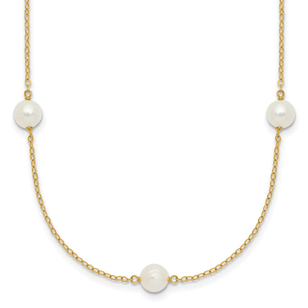 14K 5-6mm White Near Round Freshwater Cultured Pearl 7-Station Necklace