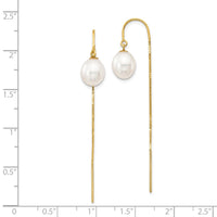 14k 7-8mm White Rice FW Cultured Pearl Box Chain Threader Earrings