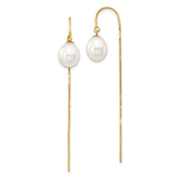 14k 7-8mm White Rice FW Cultured Pearl Box Chain Threader Earrings