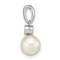 14K White Gold 6-7mm Round White Saltwater Akoya Pearl .05ct. Dia. Pendant