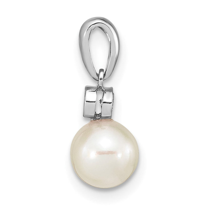 14K White Gold 6-7mm Round White Saltwater Akoya Pearl .05ct. Dia. Pendant