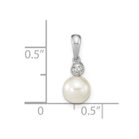 14K White Gold 6-7mm Round White Saltwater Akoya Pearl .05ct. Dia. Pendant
