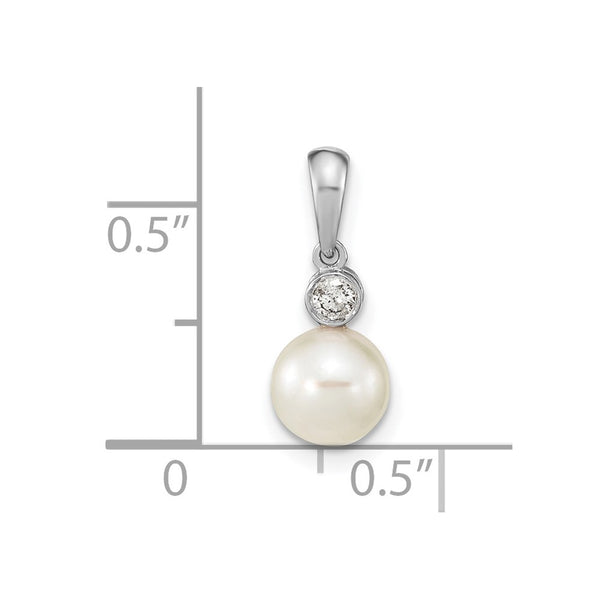 14K White Gold 6-7mm Round White Saltwater Akoya Pearl .05ct. Dia. Pendant
