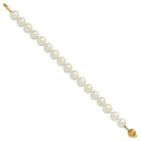 14K 9-10mm Near Rnd Wht Freshwater Cultured Pearl 7.5in Bracelet