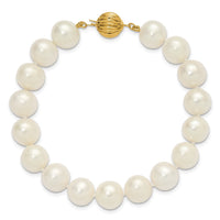 14K 9-10mm Near Rnd Wht Freshwater Cultured Pearl 7.5in Bracelet