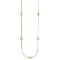 14k 8-9mm Near-round White FWC Pearl 5 Station 18in Necklace
