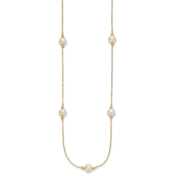 14k 8-9mm Near-round White FWC Pearl 5 Station 18in Necklace