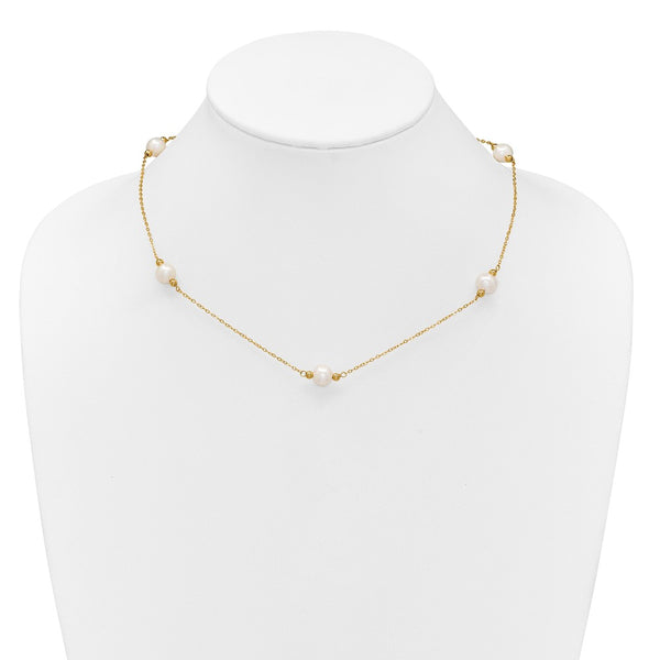 14k 8-9mm Near-round White FWC Pearl 5 Station 18in Necklace