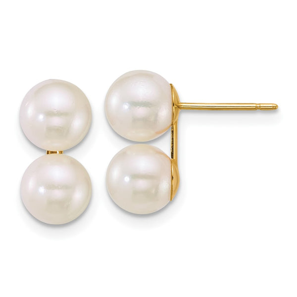 14k 6-7mm White Rnd Akoya Saltwater Cultured Double Pearl Earrings