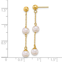 14k 5-6mm Rnd Wht Freshwater Cultured Pearl Post Dangle Earrings