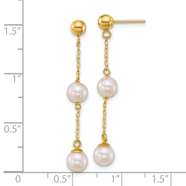 14k 5-6mm Rnd Wht Freshwater Cultured Pearl Post Dangle Earrings