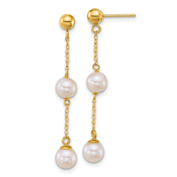 14k 5-6mm Rnd Wht Freshwater Cultured Pearl Post Dangle Earrings