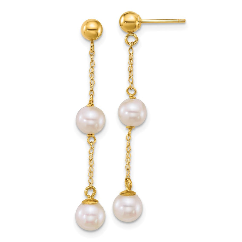 14k 5-6mm Rnd Wht Freshwater Cultured Pearl Post Dangle Earrings