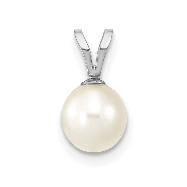 14k WG 6-7mm Round White Freshwater Cultured Pearl Pendant