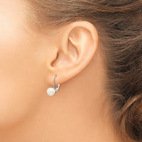 14K White Gold 7-8mm Round White Saltwater Akoya Pearl Leverback Earrings
