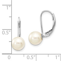 14K White Gold 7-8mm Round White Saltwater Akoya Pearl Leverback Earrings