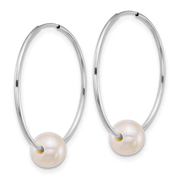 14k WG 6-7mm Semi-Round Freshwater Cultured Pearl Hoop Earrings