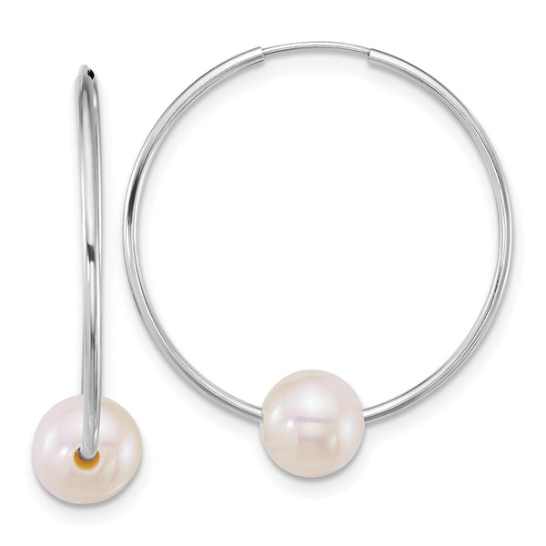 14k WG 6-7mm Semi-Round Freshwater Cultured Pearl Hoop Earrings