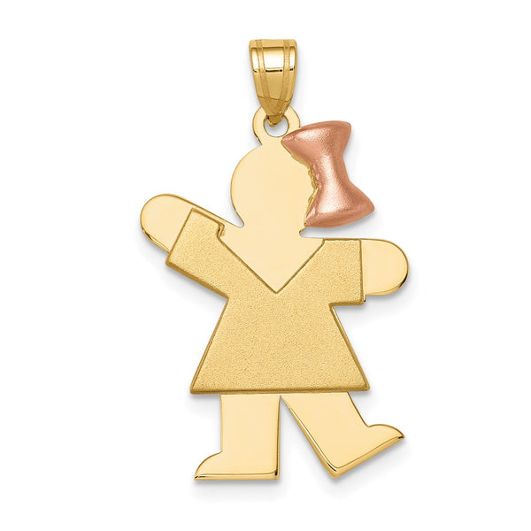 14k Two-Tone Large Girl w/Bow on Right Engravable Charm