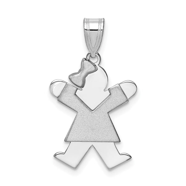14k White Gold Small Girl w/Bow on Left Engravable Charm