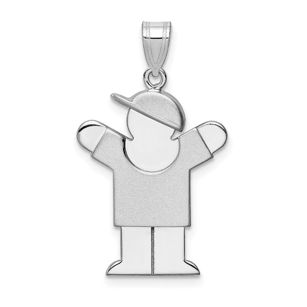 14k White Gold Medium Boy w/Hat on Right Engravable Charm
