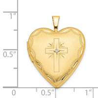 14ky 20mm Diamond Satin & D/C Cross Heart Locket
