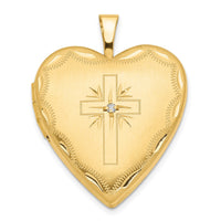 14ky 20mm Diamond Satin & D/C Cross Heart Locket