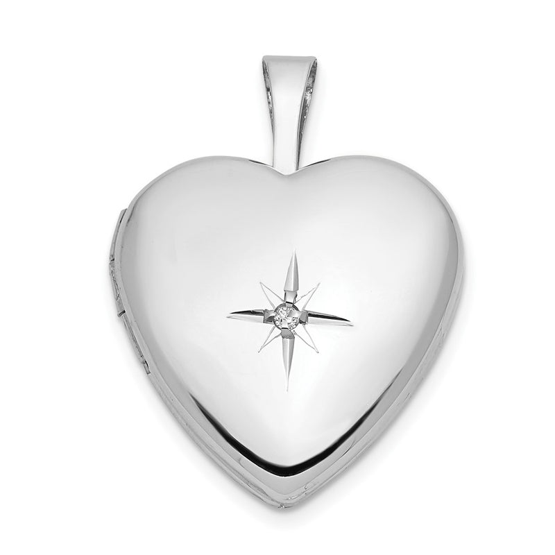 14k White Gold 16mm .01ct. Diamond Heart Locket