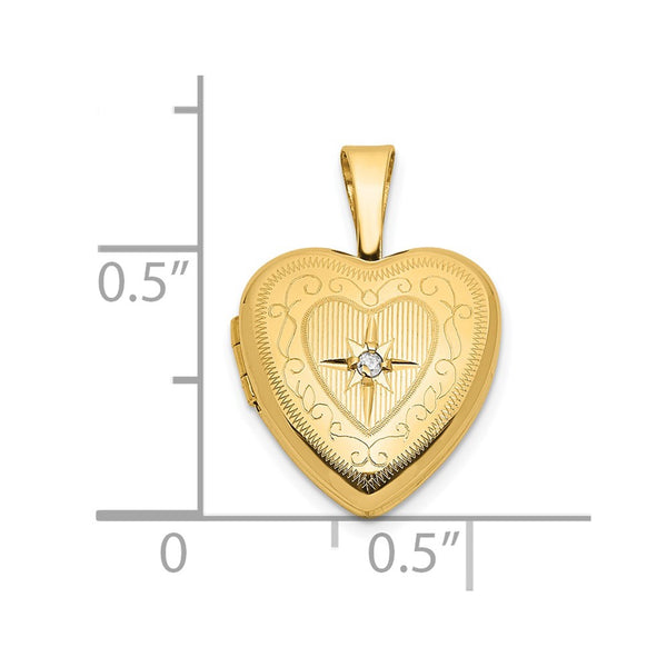 14ky 12mm with .01ct. Diamond Star Heart Locket