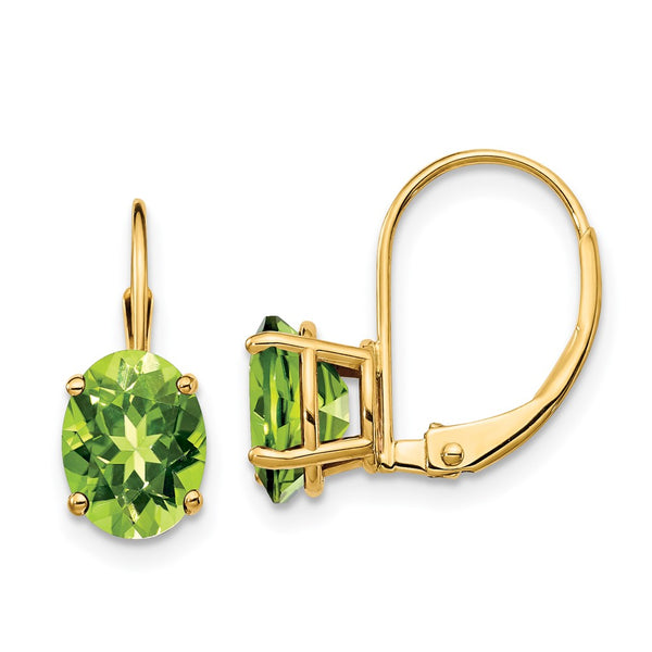 14k 8x6mm Oval Peridot Leverback Earrings