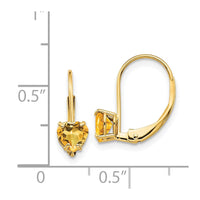 14k 5mm Heart Citrine Leverback Earrings