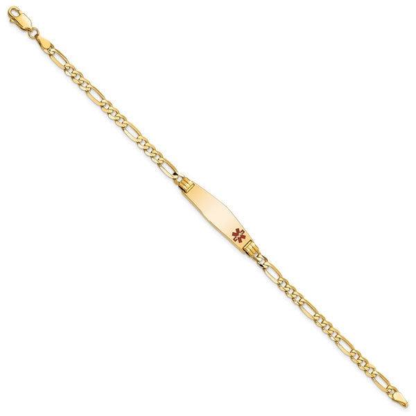 14K Medical Soft Diamond Shape Red Enamel Figaro ID Bracelet