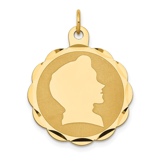 14k Boy Head on .011 Gauge Engravable Scalloped Disc Charm