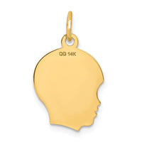 14k .018 Depth Engravable Boy Head Charm